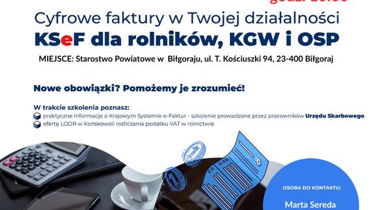 Biłgoraj. Bezpłatne szkolenie dla rolników, członkiń KGW i druhów OSP