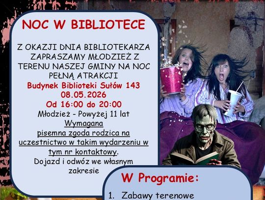 Biblioteka w Sułowie zaprasza na „Noc w Bibliotece”