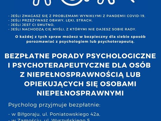 Biłgoraj. Bezpłatne porady psychologiczne dla osób niepełnosprawnych