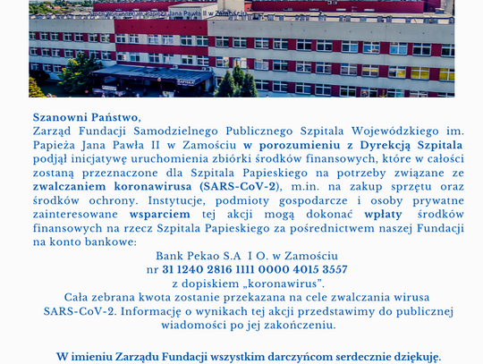 Fundacja Szpitala Papieskiego zbiera środki finansowe na zwalczanie koronawirusa