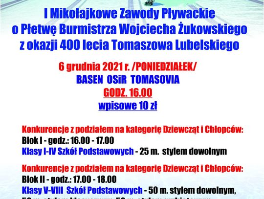  I Mikołajkowe Zawody Pływackie o Płetwę Burmistrza Tomaszowa Lubelskiego