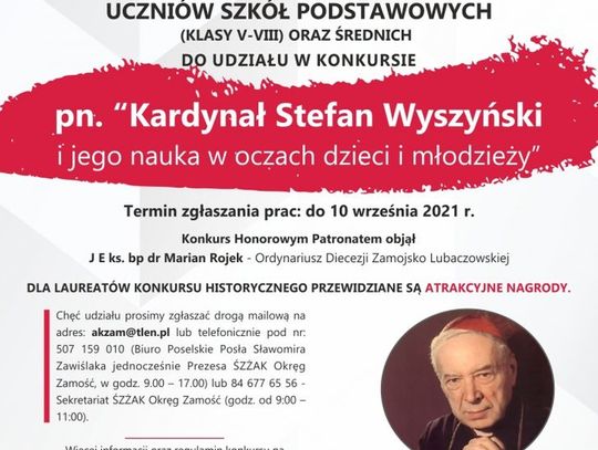 Konkurs pn. „Kardynał Stefan Wyszyński i jego nauka w oczach dzieci i młodzieży”