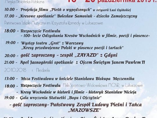 Lubaczów. XIX Narodowy Polski Festiwal Pieśni, Piosenki i Poezji Patriotycznej „Bogu i Ojczyźnie”