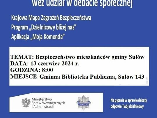 Mieszkańców gminy Sułów zapraszamy na debatę społeczną
