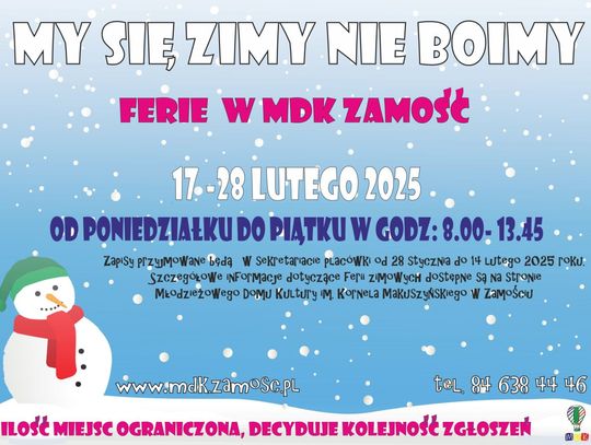 „ My się zimy nie boimy” ferie w Młodzieżowym Domu Kultury