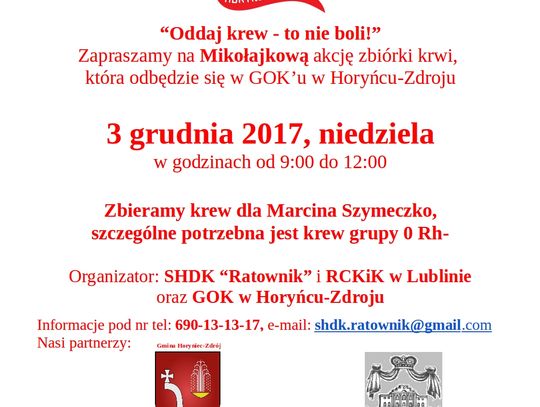 Oddaj krew w Horyńcu-Zdroju