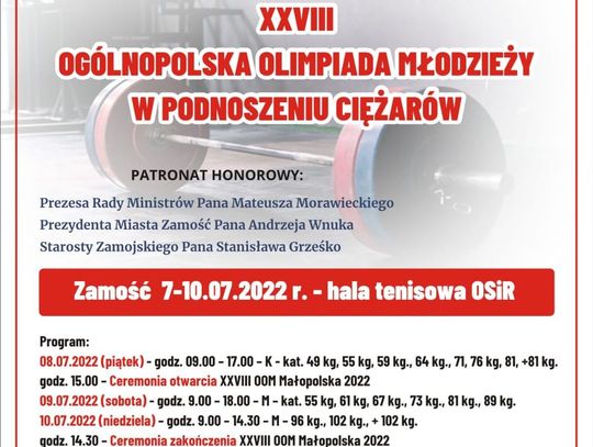 Ogólnopolska Olimpiada Młodzieży w podnoszeniu ciężarów w Zamościu 