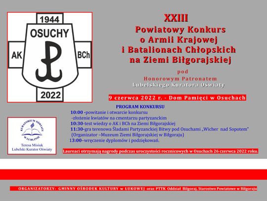 Osuchy: XXIII Powiatowy Konkurs o AK i BCh na Ziemi Biłgorajskiej