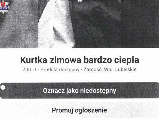 Oszustwo przy sprzedaży kurtki