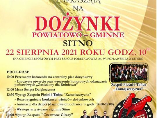 Powiatowo-Gminne Dożynki odbędą się 22 sierpnia w Sitnie