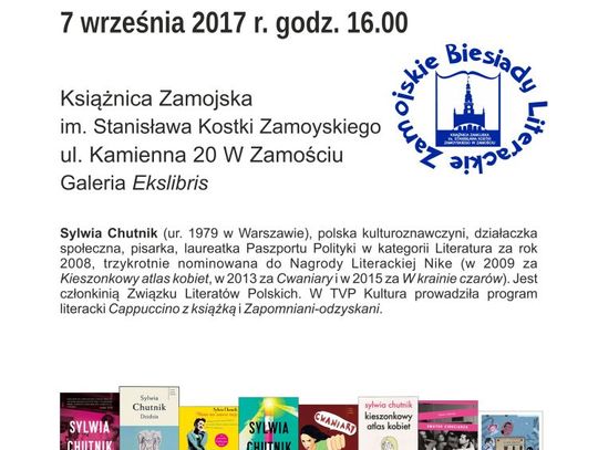 Sylwia Chutnik gościem Zamojskiej Biesiady Literackiej