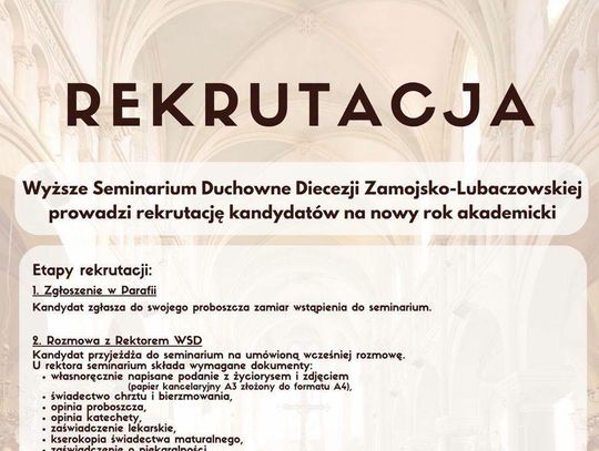 Trwa rekrutacja do Wyższego Seminarium Duchownego