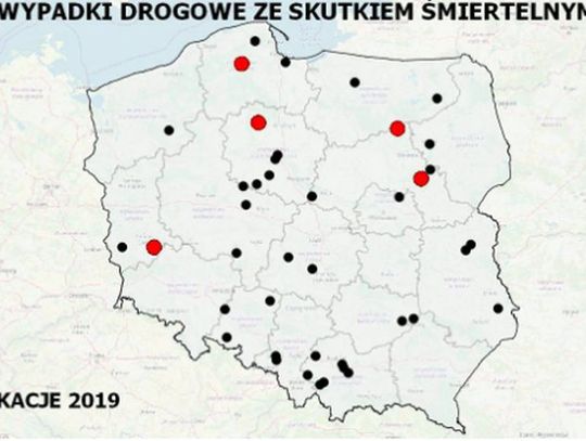 Wakacyjna mapa wypadków drogowych ze skutkiem śmiertelnym 