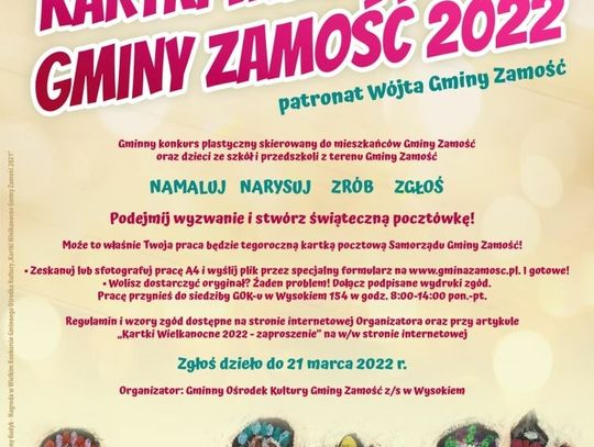 Wielki Konkurs Plastyczny pn. „Kartki Wielkanocne Gminy Zamość 2022”