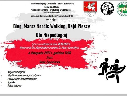 Zapisy na Rajd pieszy, Bieg i Marsz Nordic Walking „Dla Niepodległej”