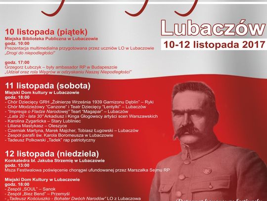 Zaproszenie do Lubaczowa na festiwal patriotyczny