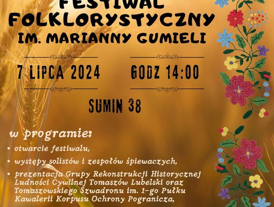 Zaproszenie na II Regionalny Festiwal Folklorystyczny im. Marianny Gumieli w Suminie