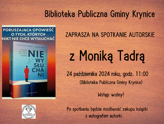 Zaproszenie na spotkanie autorskie w Bibliotece w Krynicach