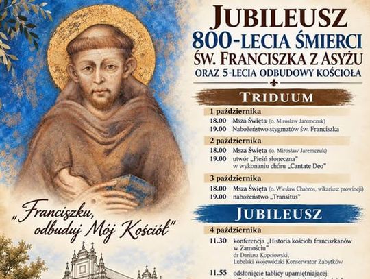 Zaproszenie na uroczystości jubileuszowe w kościele OO. Franciszkanów