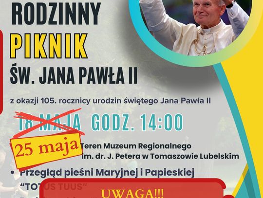 Zmiana terminu Rodzinnego Pikniku św. Jana Pawła II