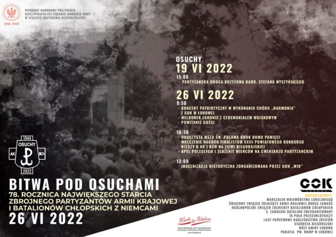78. rocznica Bitwy pod Osuchami - zaproszenie na uroczystości