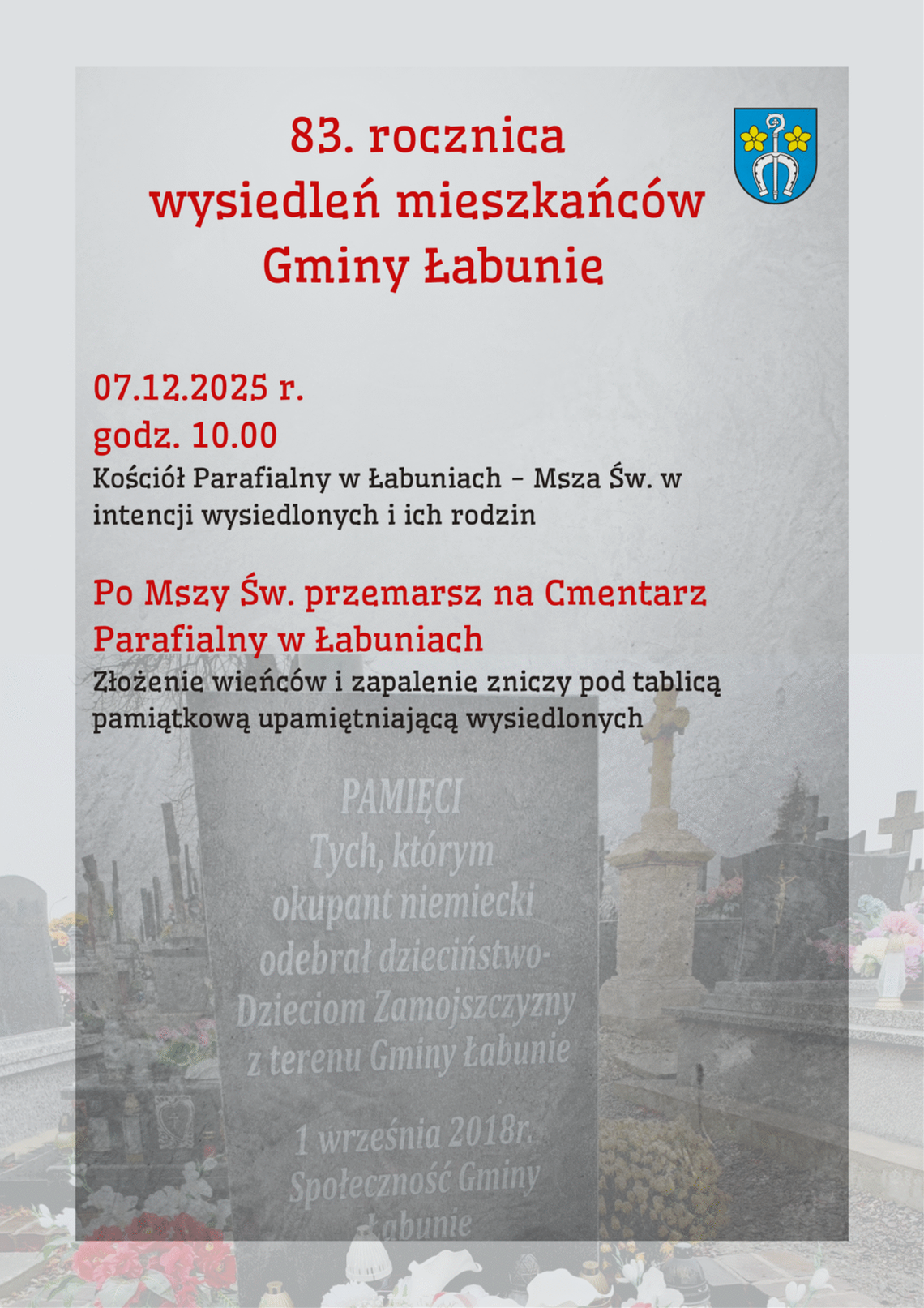 83. rocznica wysiedleń mieszkańców Gminy Łabunie