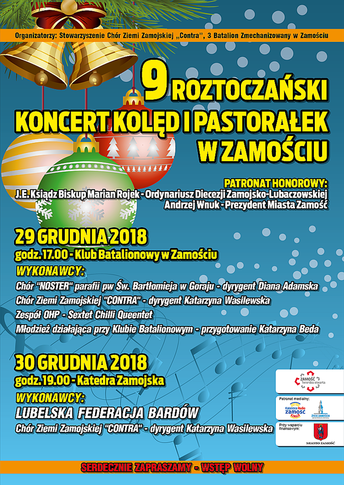 9. Roztoczański Koncert Kolęd i Pastorałek w Zamościu 29 i 30 grudnia 2018