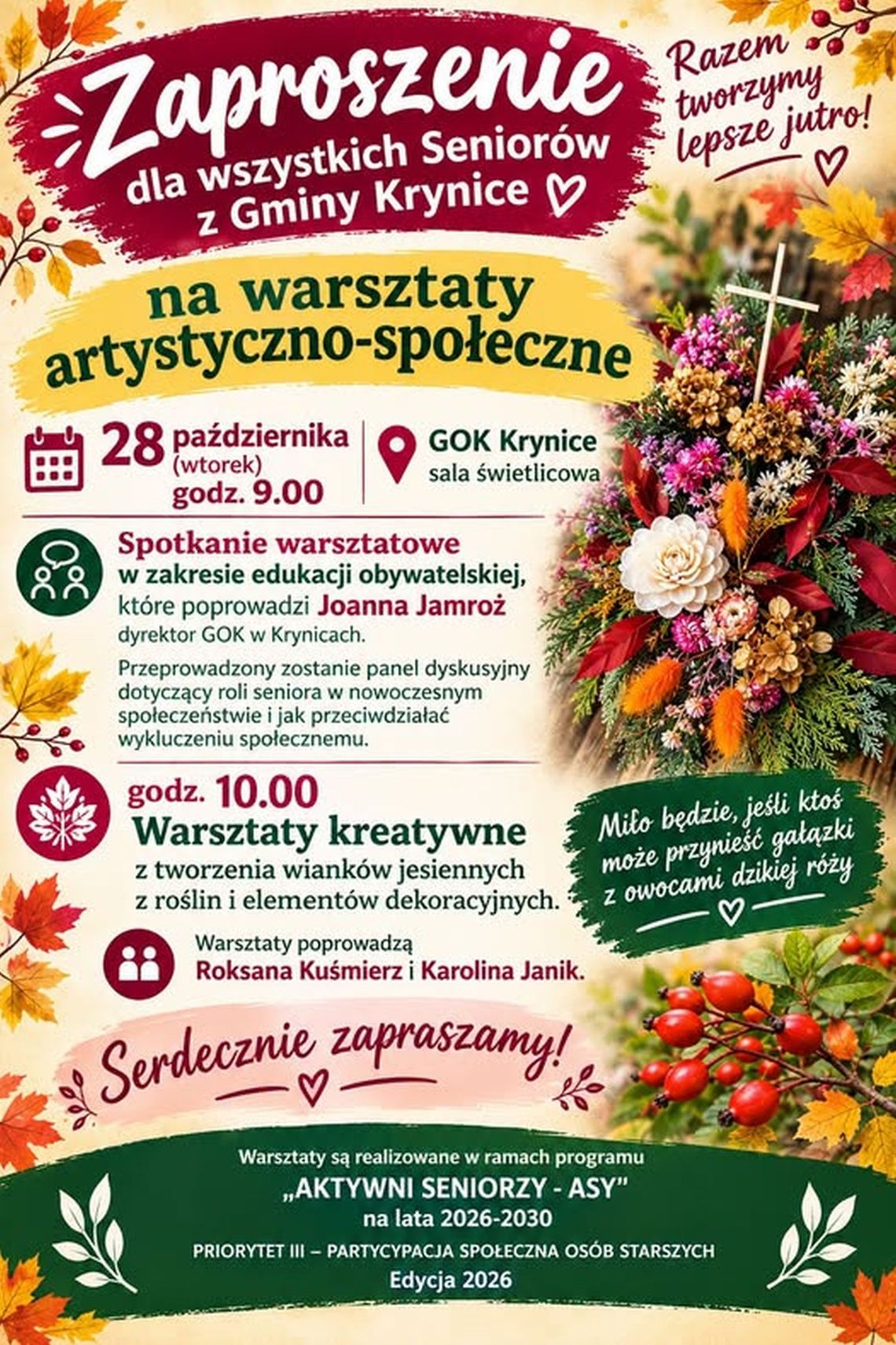 Bezpłatne warsztaty dla seniorów w Krynicach Bezpłatne warsztaty dla seniorów w Krynicach