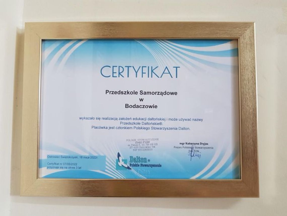 Certyfikacja Przedszkola Samorządowego w Bodaczowie