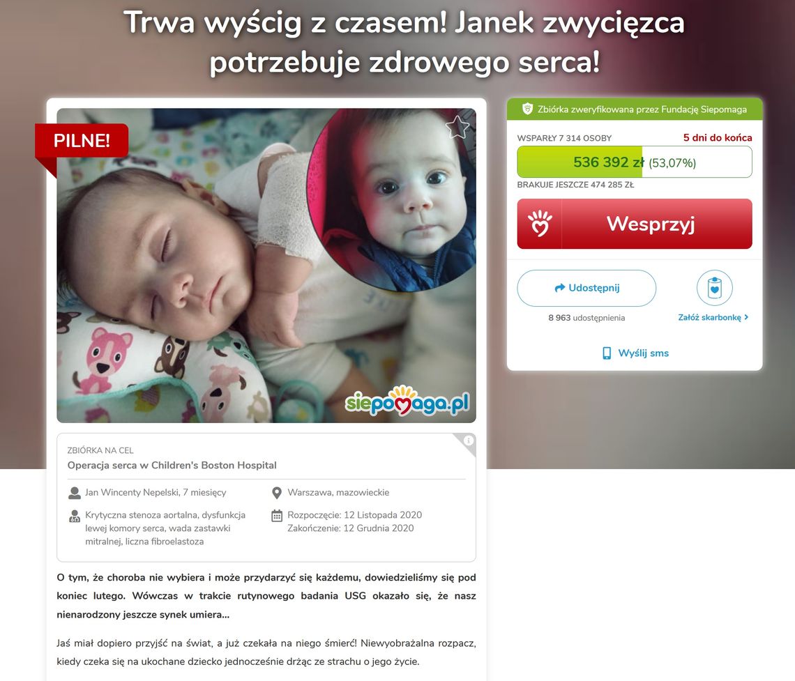 Janek Nepelski potrzebuje zdrowego serca