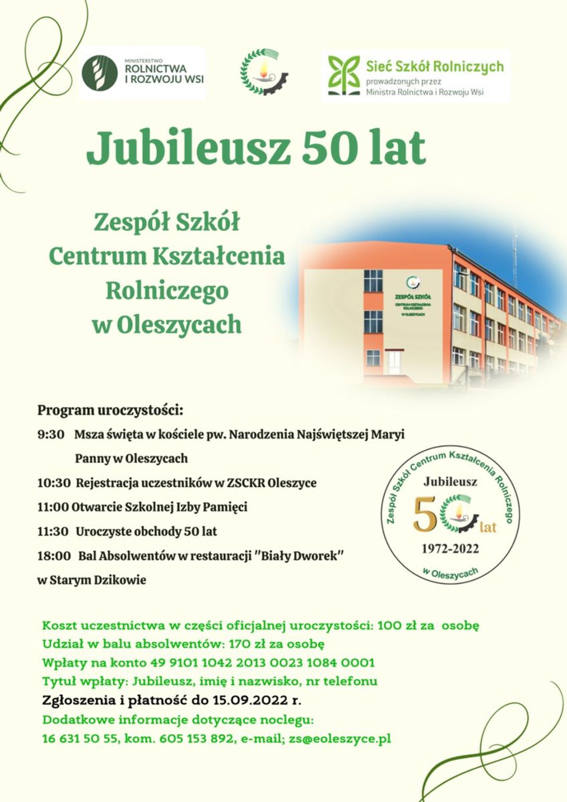 Jubileusz 50-lecia Zespołu Szkół Centrum Kształcenia Rolniczego w Oleszycach