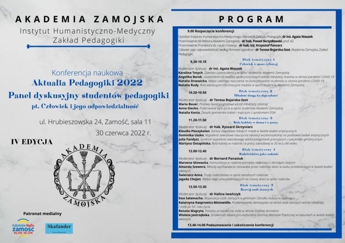 Konferencja naukowa „Aktualia Pedagogiki 2022 w Akademii Zamojskiej