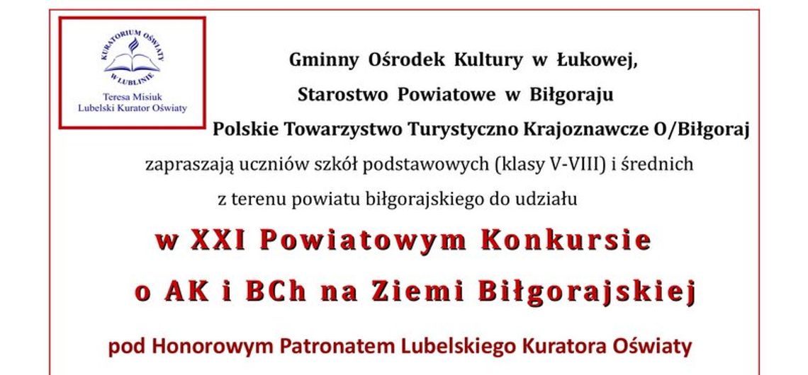 Łukowa. XXI Powiatowy Konkurs o AK i BCh na Ziemi Biłgorajskiej