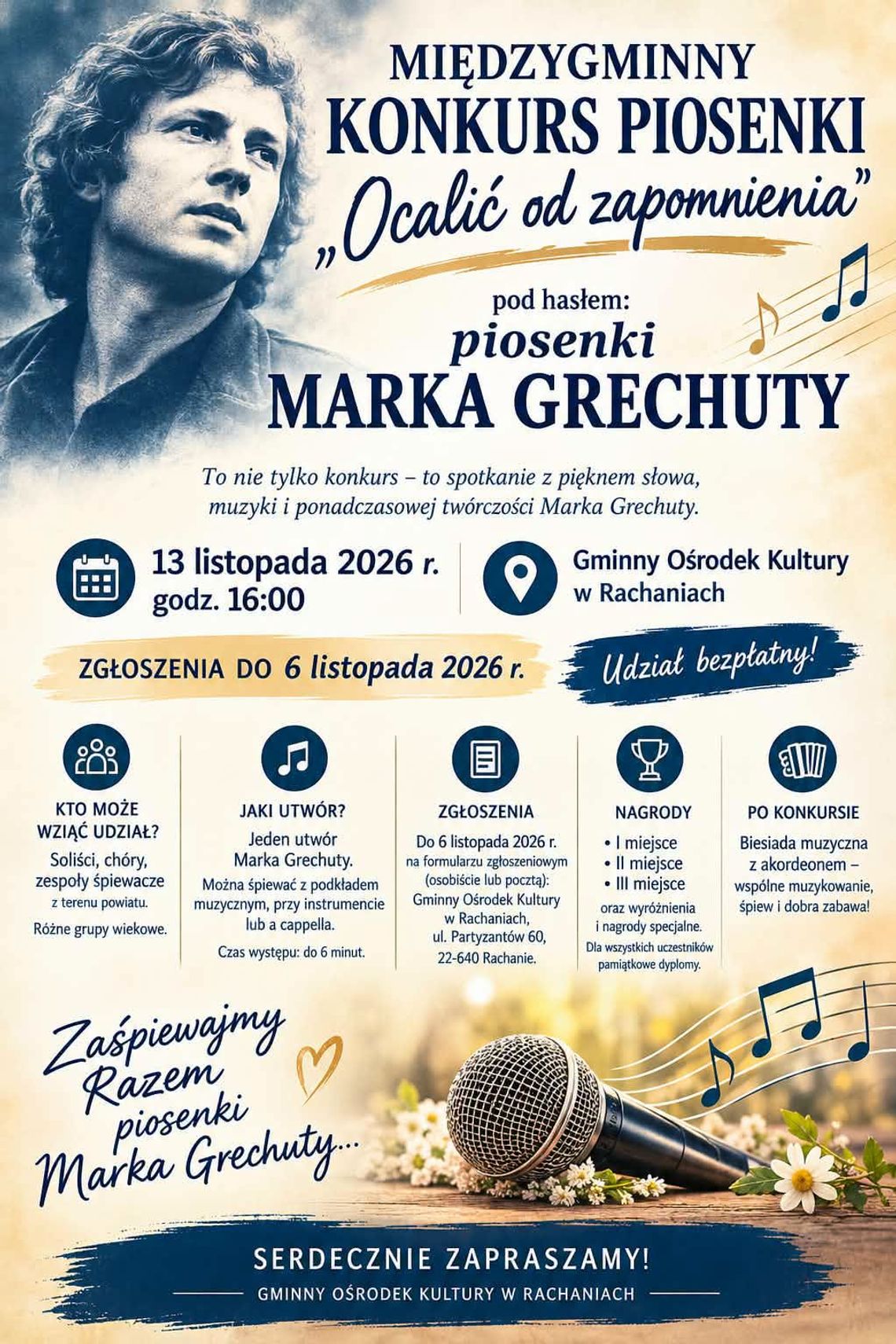 Międzygminny Konkurs z twórczością Marka Grechuty w Rachaniach