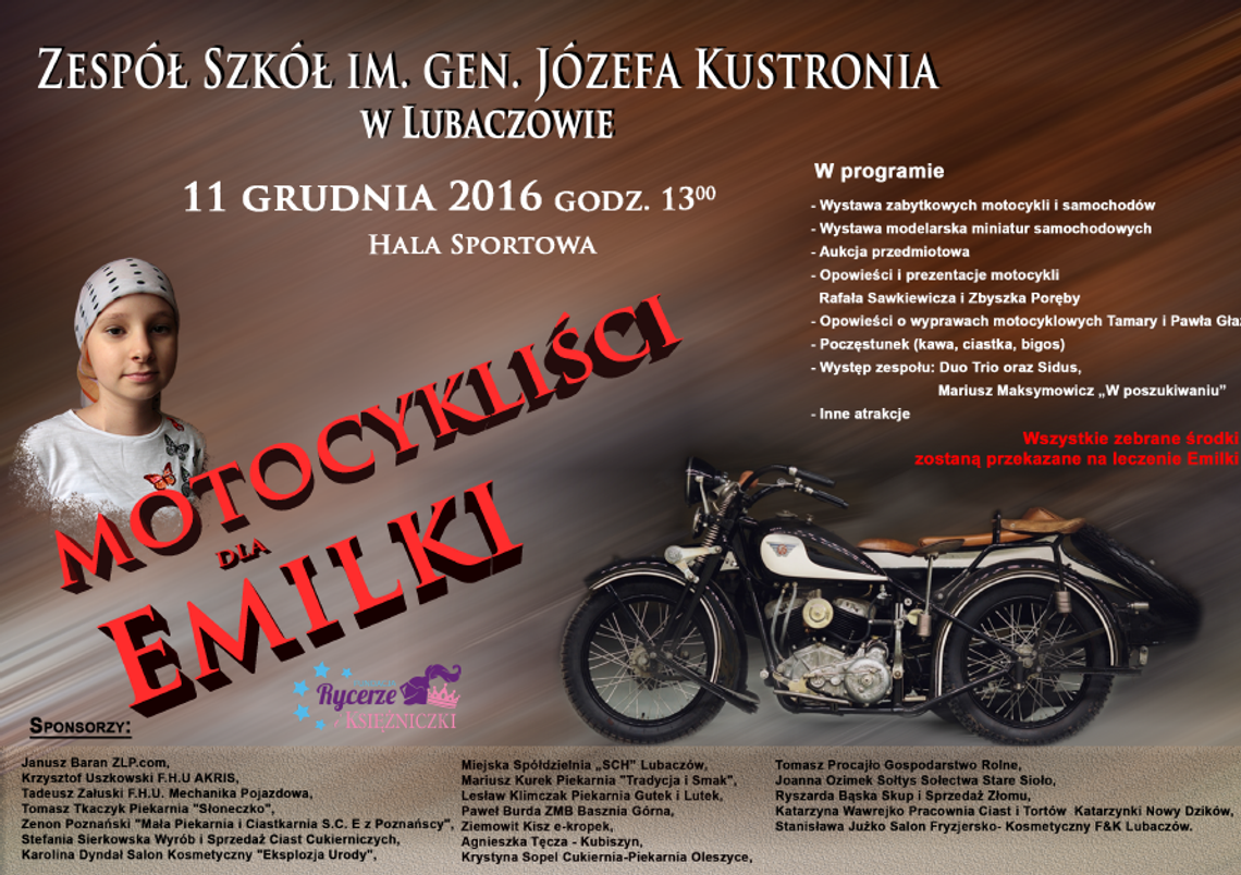 Motocykliści będą wspierać Emilkę Jasic