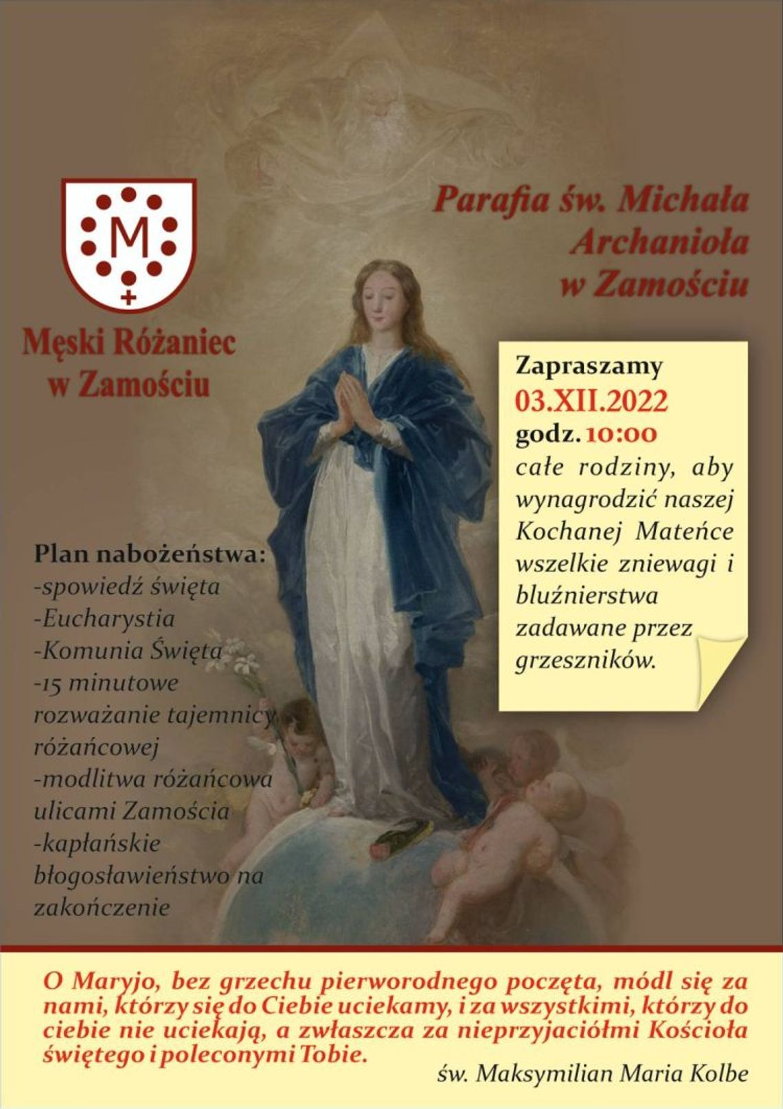 Nabożeństwo pierwszosobotnie połączone z procesją różańcową w parafii pw. św. Michała Archanioła w Zamościu