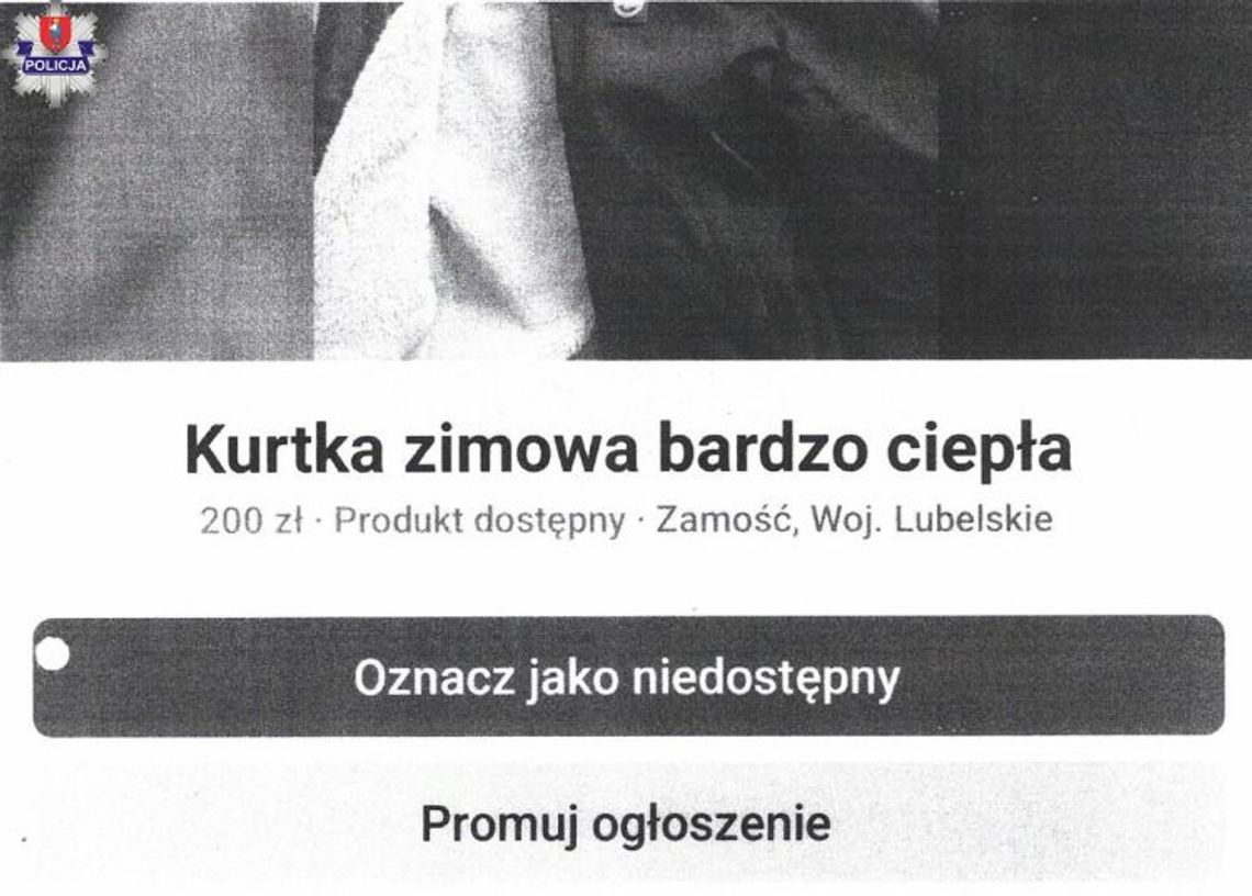 Oszustwo przy sprzedaży kurtki