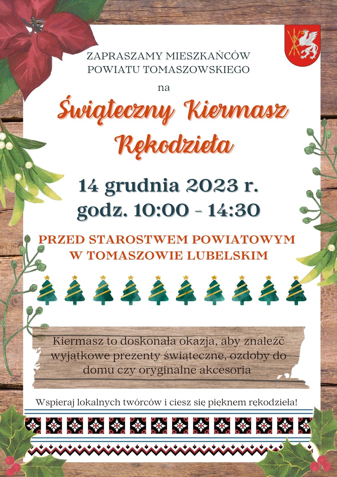 Powiat tomaszowski zaprasza na Świąteczny Kiermasz Rękodzieła