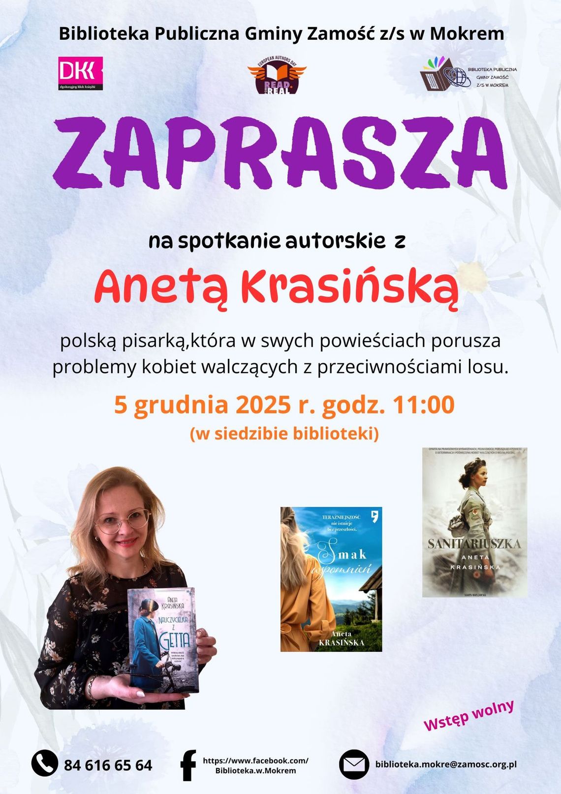 Spotkanie autorskie z Anetą Krasińską w Bibliotece w Mokrem