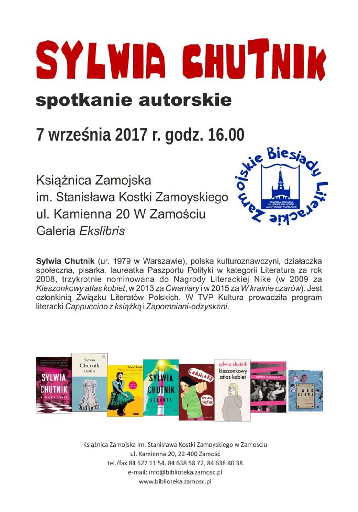 Sylwia Chutnik gościem Zamojskiej Biesiady Literackiej