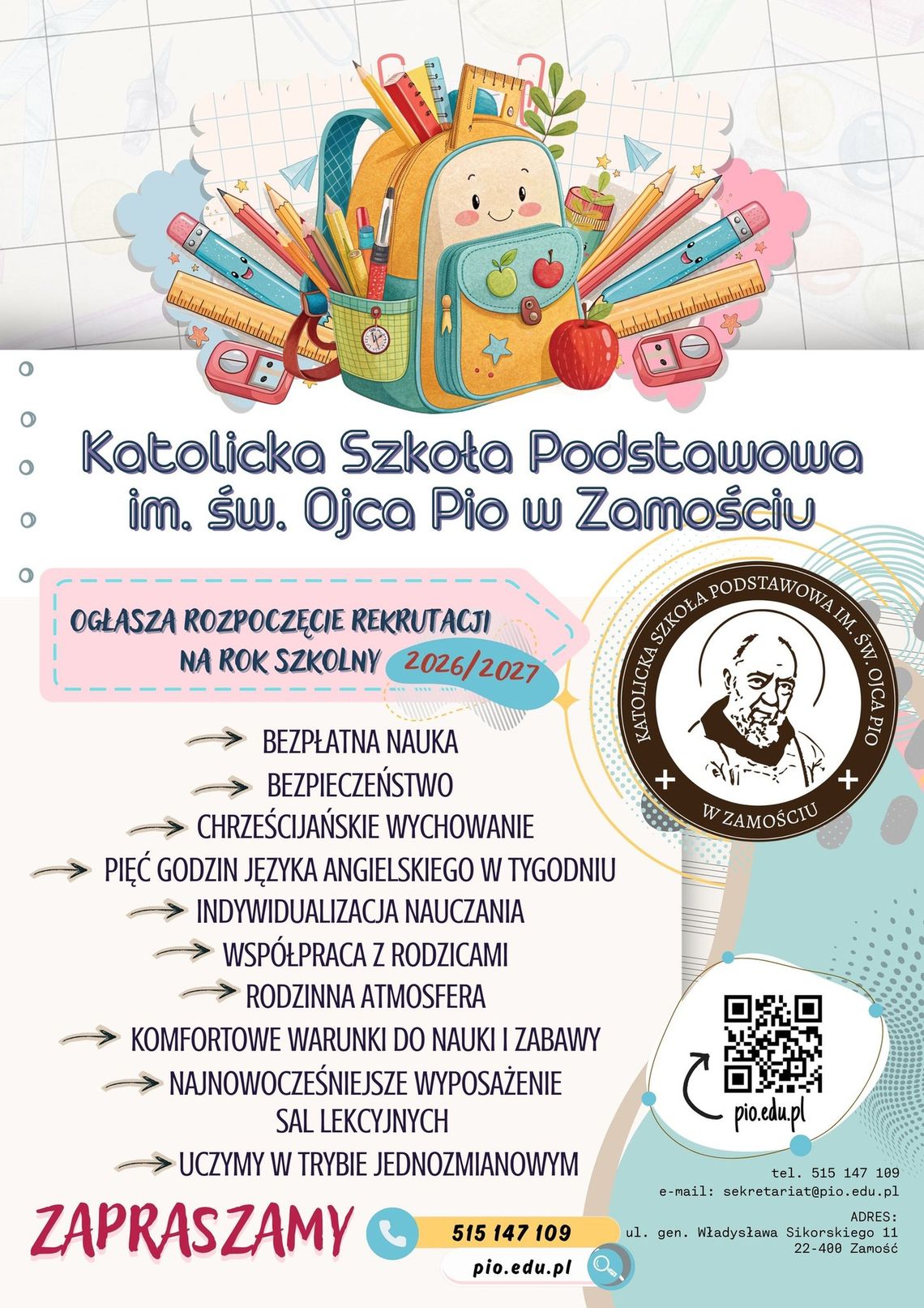 Trwa rekrutacja do Katolickiej Szkoły Podstawowej w Zamościu