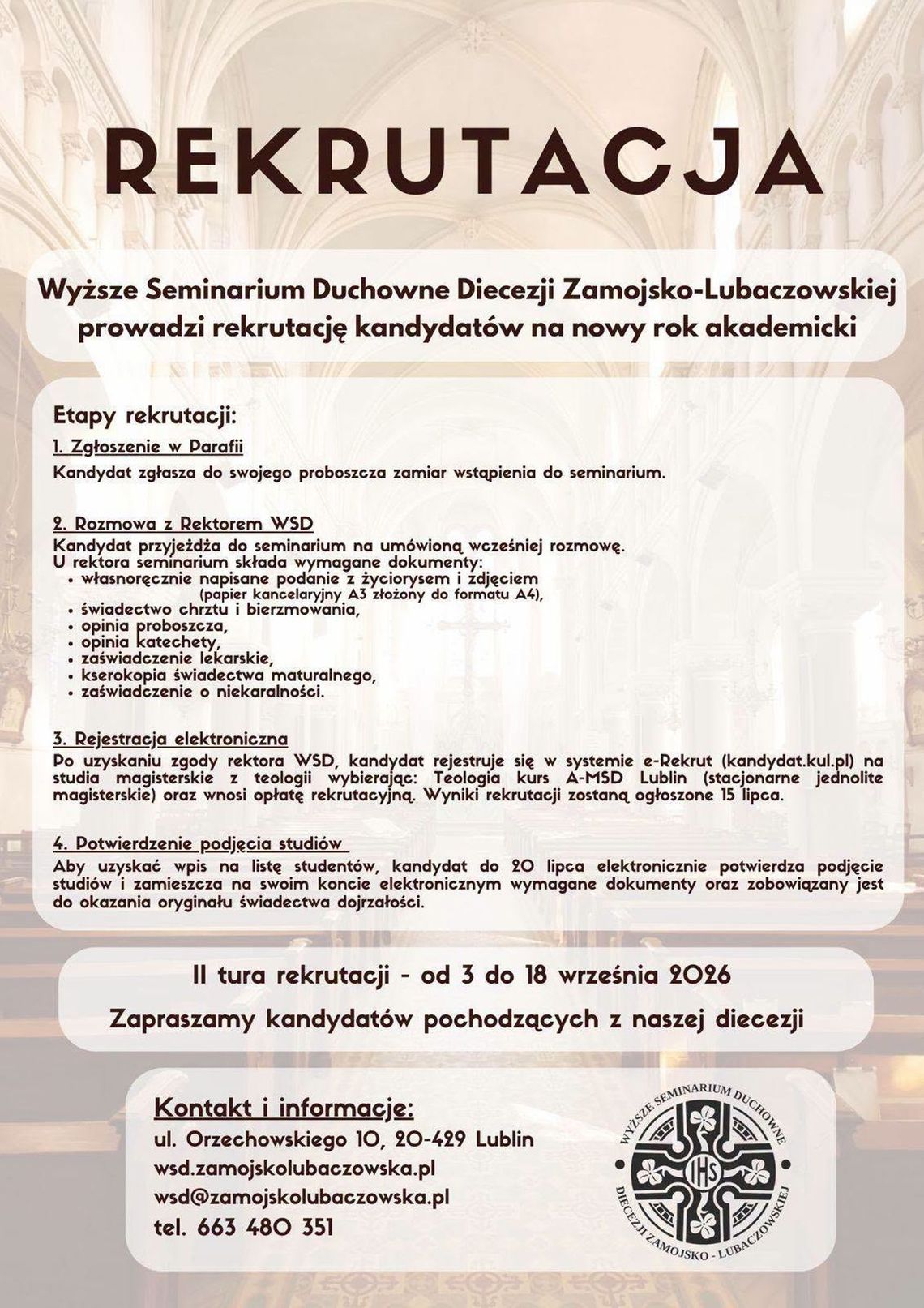Trwa rekrutacja do Wyższego Seminarium Duchownego