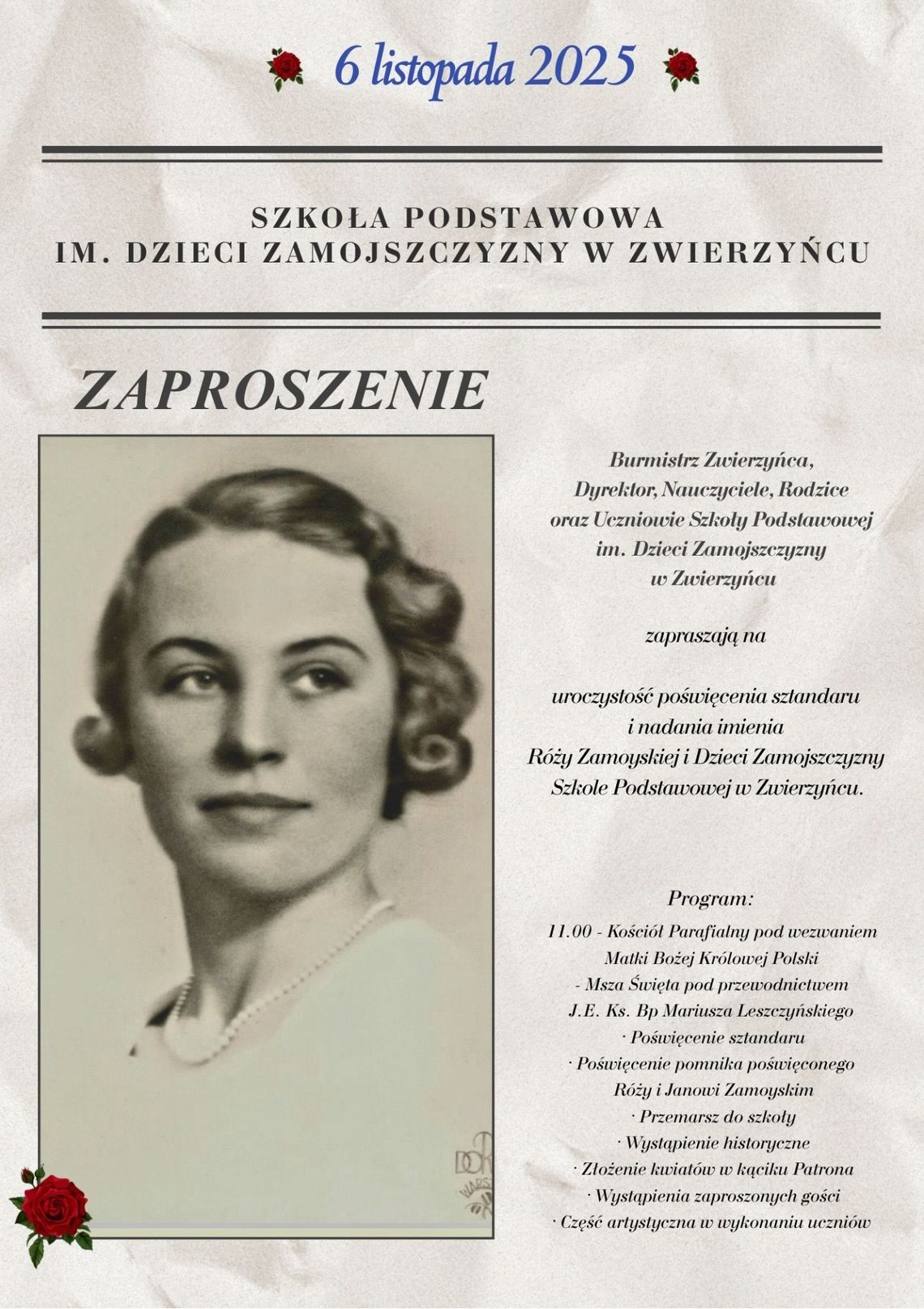 Uroczyste nadanie sztandaru i imienia Róży Zamoyskiej Szkole Podstawowej w Zwierzyńcu