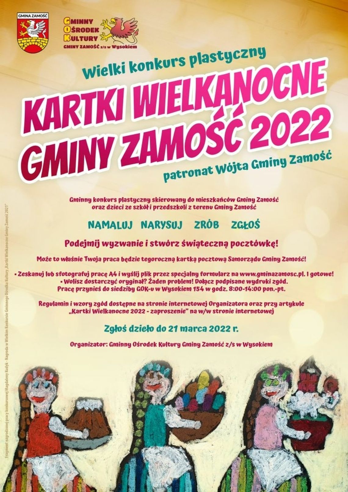 Wielki Konkurs Plastyczny pn. „Kartki Wielkanocne Gminy Zamość 2022”