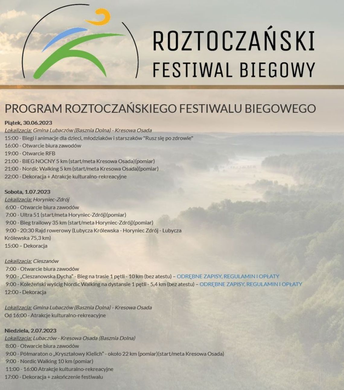 Zachęcamy do zapisów na Roztoczański Festiwal Biegowy