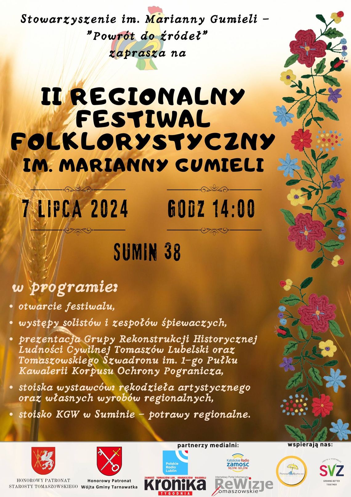 Zaproszenie na II Regionalny Festiwal Folklorystyczny im. Marianny Gumieli w Suminie