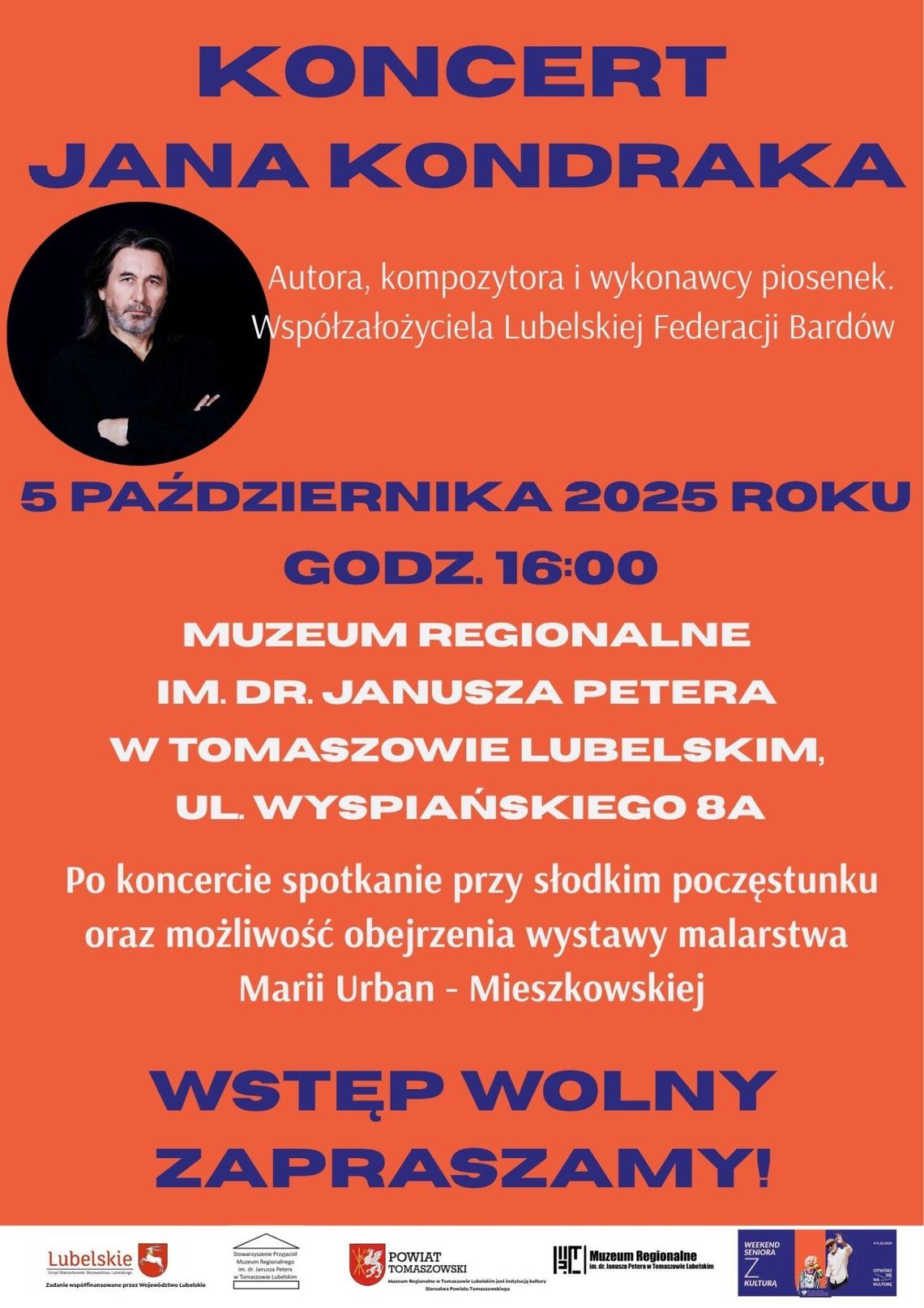 Zaproszenie na koncert Jana Kondraka w Tomaszowie Lubelskim