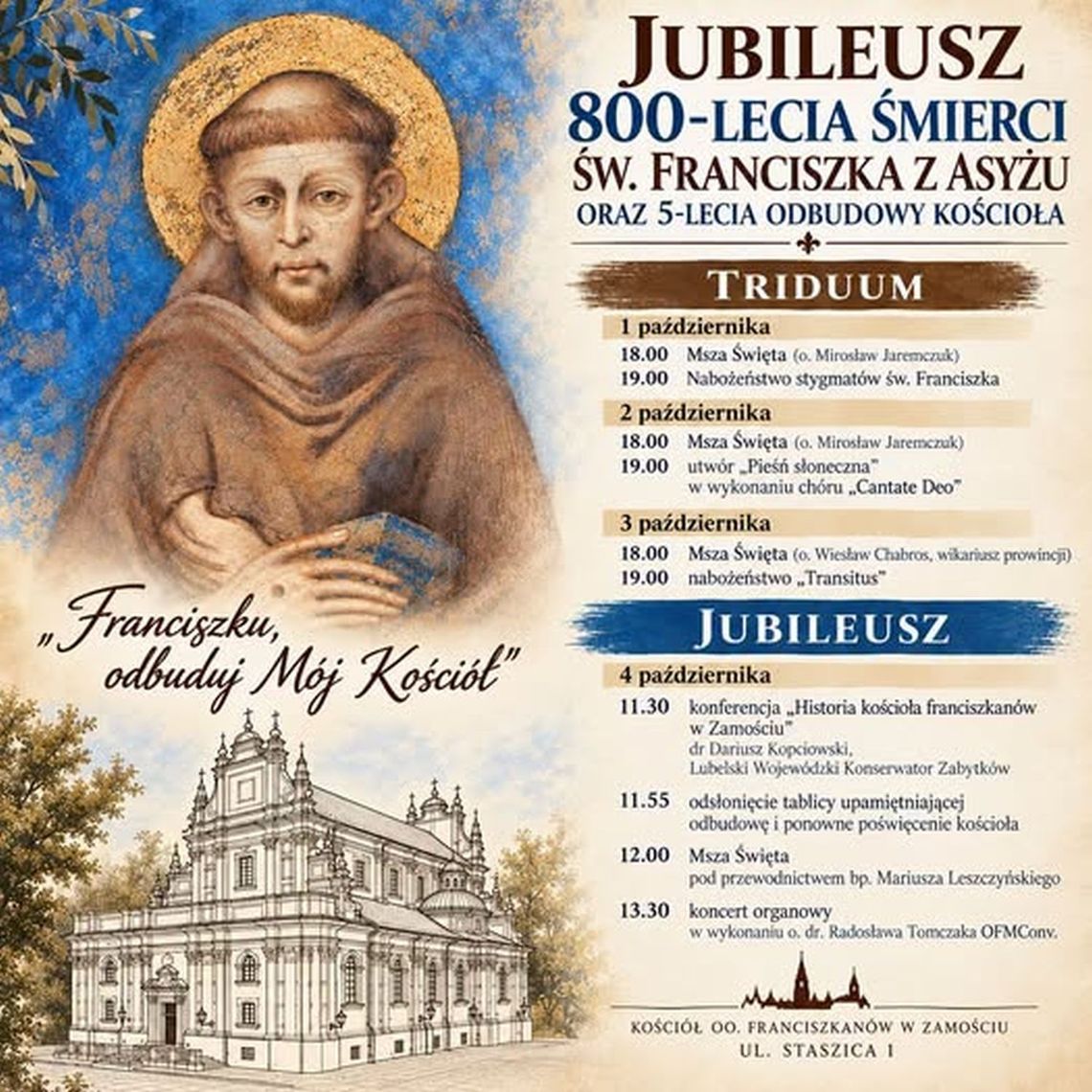 Zaproszenie na uroczystości jubileuszowe w kościele OO. Franciszkanów Zaproszenie na uroczystości jubileuszowe w kościele OO. Franciszkanów