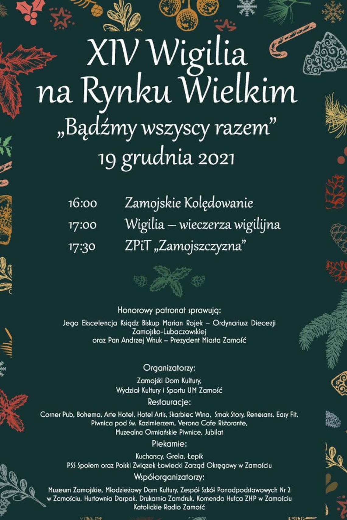 Zaproszenie na XIV Wigilię na Rynku Wielkim w Zamościu