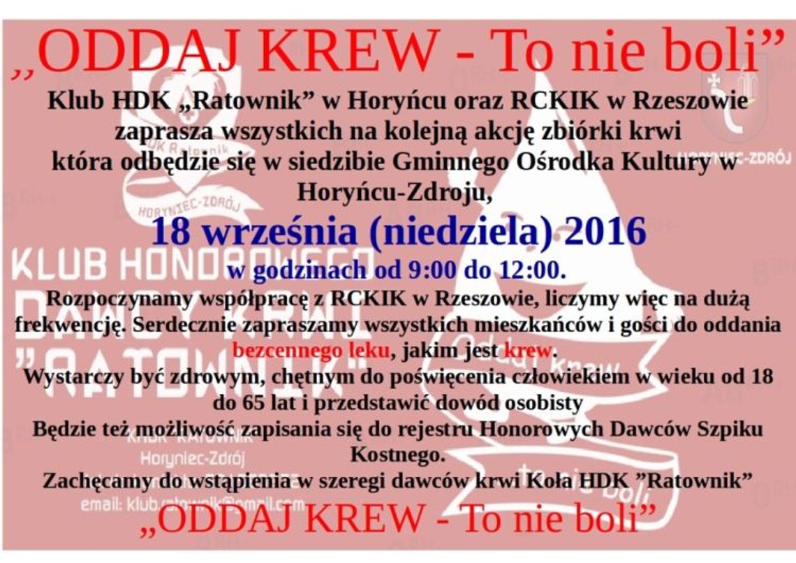 Zbiórka krwi w Horyńcu - Zdroju